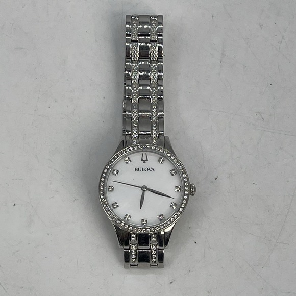 Bulova 96X145 Womens Watch 32mm MOP Dial Crystals Diamond Needs Battery 7.75\